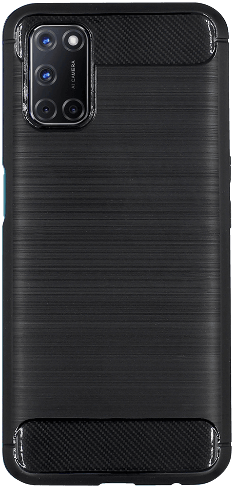 Oppo A72 ütésálló szilikon tok szálcsiszolt-karbon minta légpárnás sarok fekete