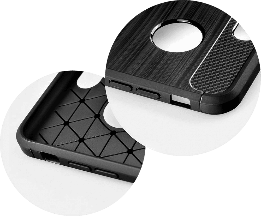 Oppo Reno4 Pro ütésálló szilikon tok szálcsiszolt-karbon minta légpárnás sarok fekete