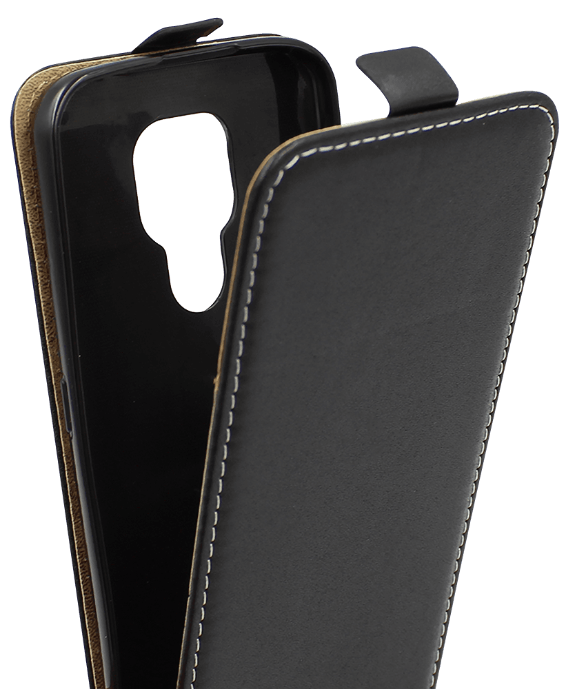 Motorola Moto E7 lenyíló flipes bőrtok fekete