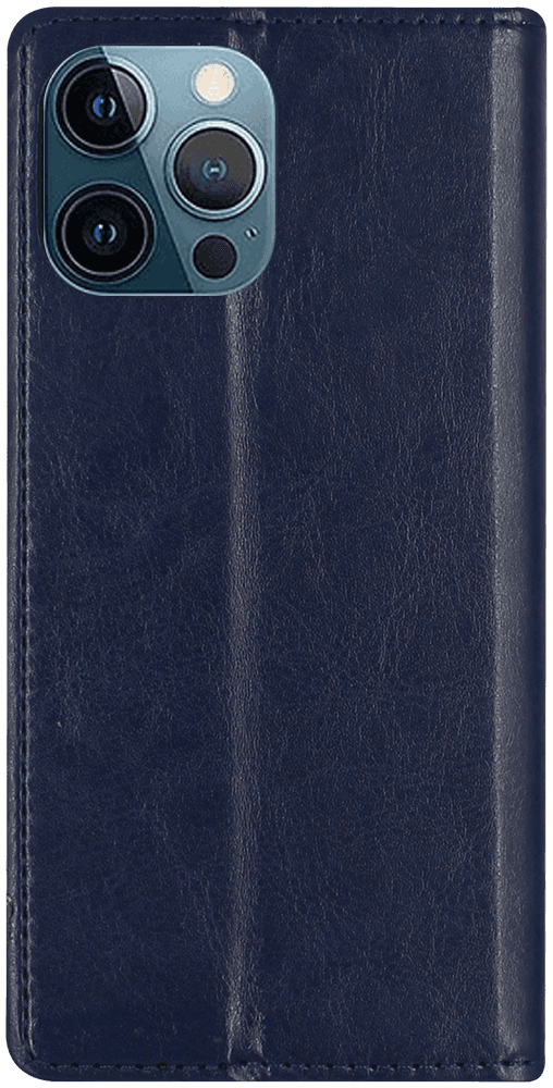 Apple iPhone 12 Pro Max oldalra nyíló flipes bőrtok valódi bőr sötétkék
