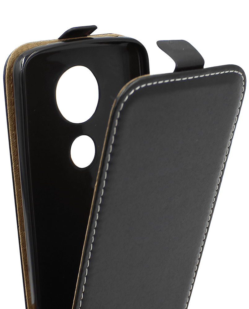 Motorola Moto E5 Plus lenyíló flipes bőrtok fekete