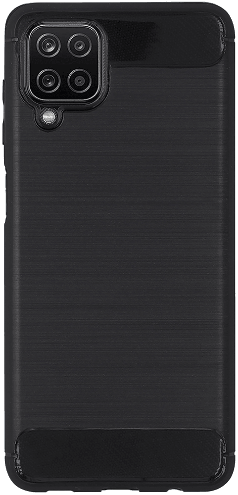 Samsung Galaxy A12 (SM-A125F) ütésálló szilikon tok szálcsiszolt-karbon minta légpárnás sarok fekete