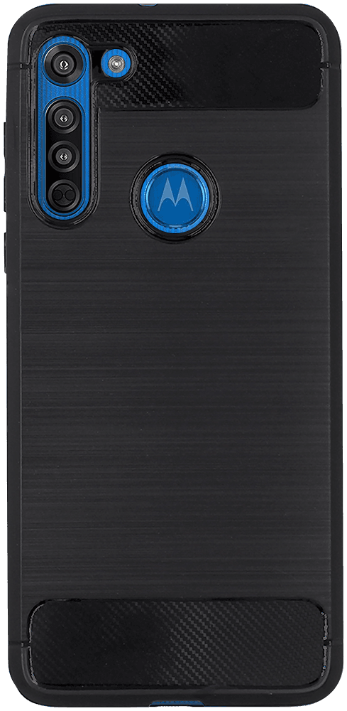 Motorola Moto G8 ütésálló szilikon tok szálcsiszolt-karbon minta légpárnás sarok fekete
