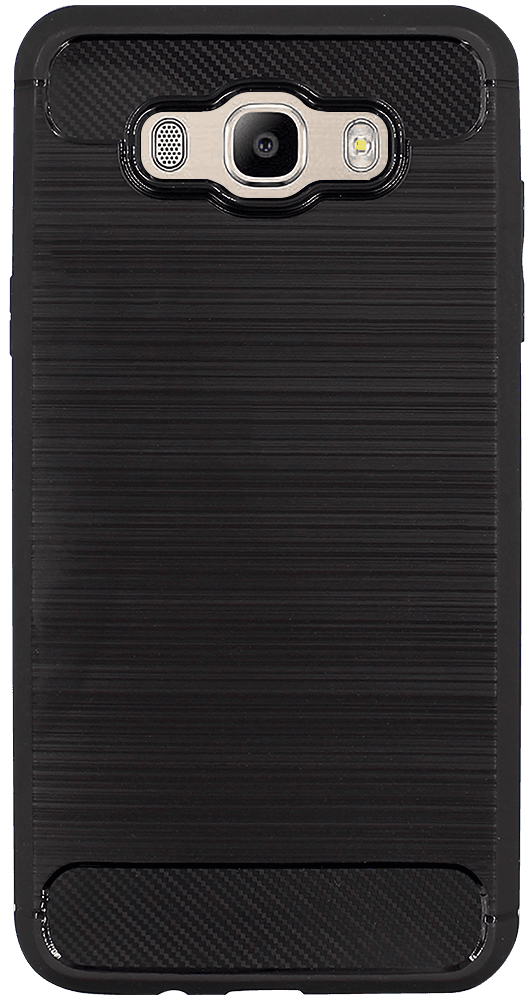 Samsung Galaxy J7 2016 (J710) ütésálló szilikon tok szálcsiszolt-karbon minta légpárnás sarok fekete