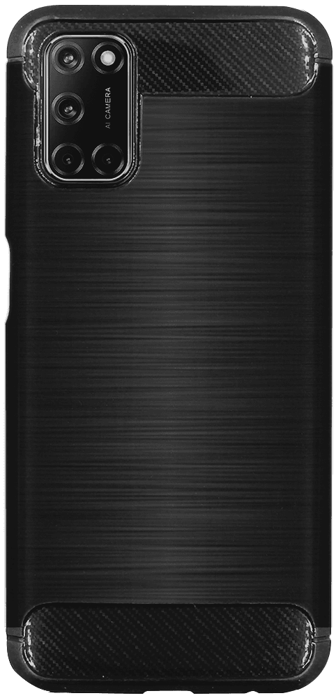Oppo A52 ütésálló szilikon tok szálcsiszolt-karbon minta légpárnás sarok fekete