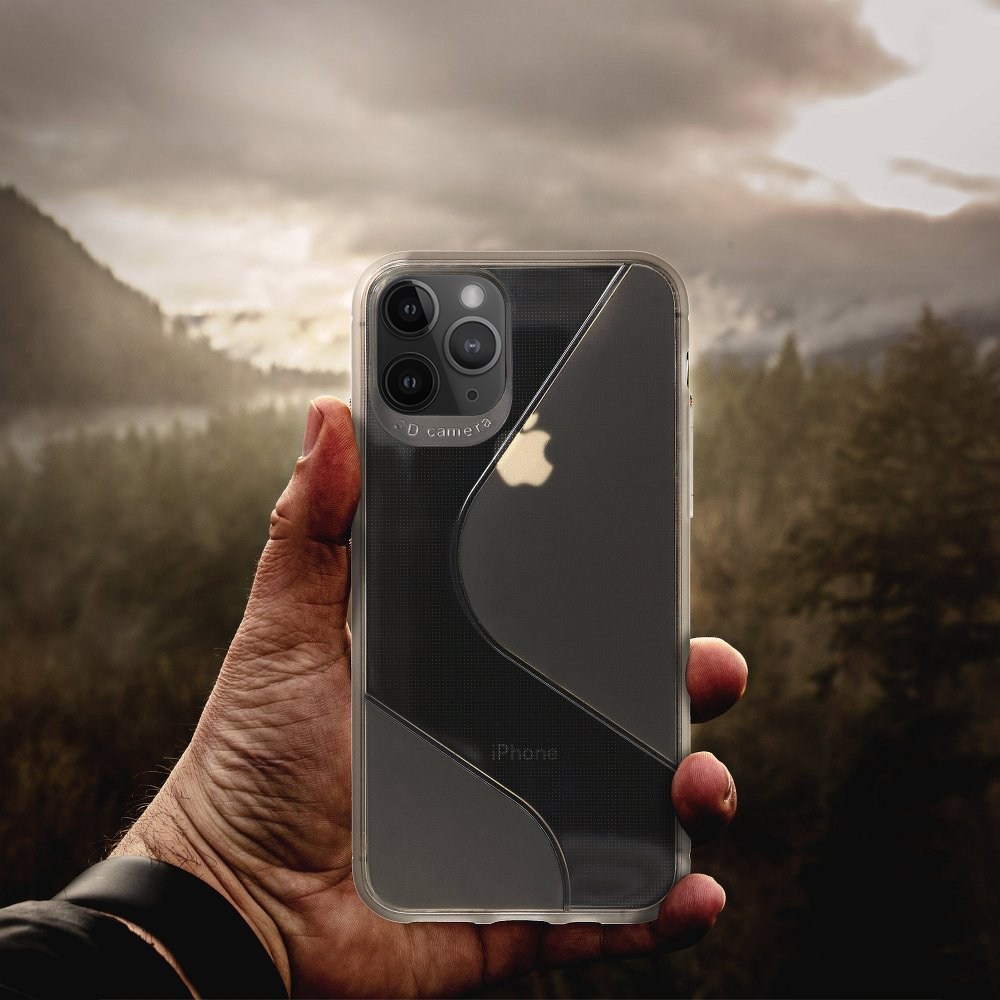 Apple iPhone XS szilikon tok logó kihagyós S-CASE átlátszó füstszínű