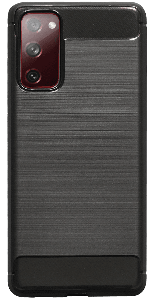 Samsung Galaxy S20 FE 5G ütésálló szilikon tok szálcsiszolt-karbon minta légpárnás sarok fekete