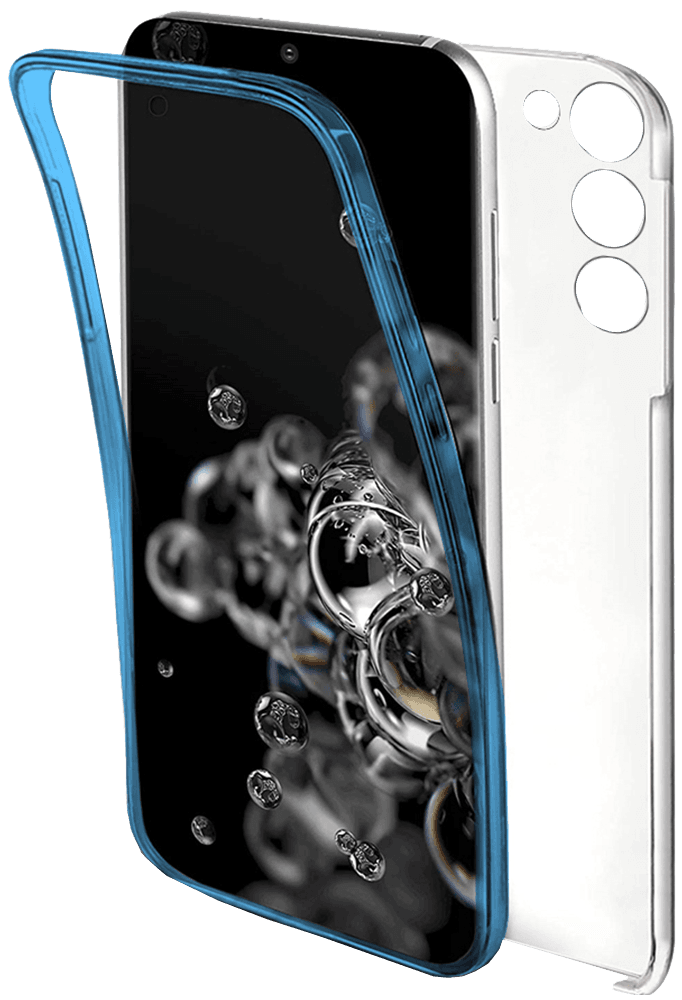 Samsung Galaxy S21 Plus 5G (SM-G996B) kemény hátlap szilikon előlap kék kerettel 360 ° védelem átlátszó