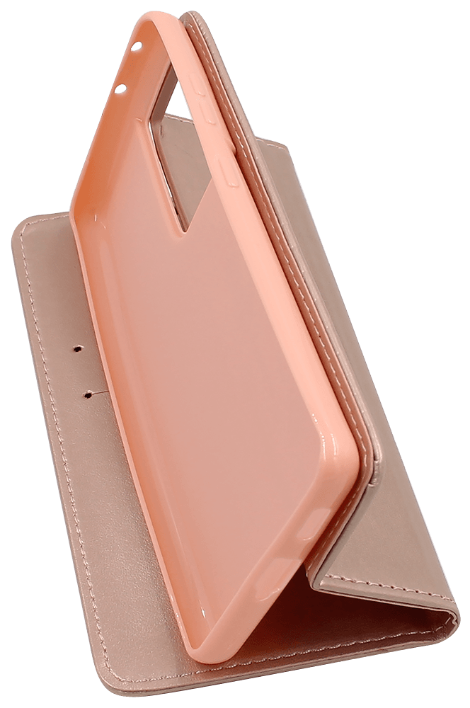 Samsung Galaxy S21 Ultra 5G (SM-G998B) oldalra nyíló flipes bőrtok asztali tartó funkciós rozéarany