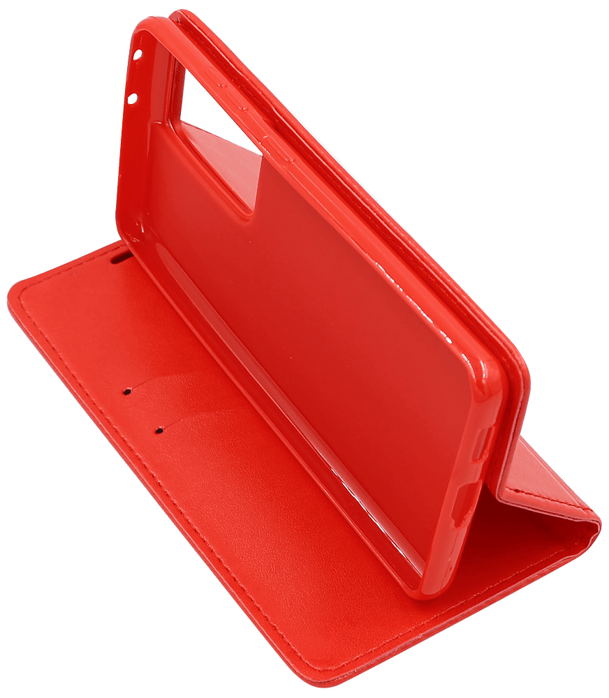 Samsung Galaxy S21 Ultra 5G (SM-G998B) oldalra nyíló flipes bőrtok asztali tartó funkciós piros