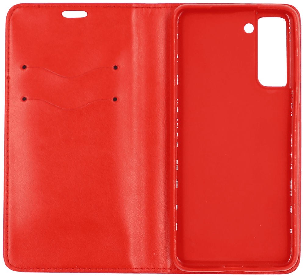 Samsung Galaxy S21 5G (SM-G991B) oldalra nyíló flipes bőrtok asztali tartó funkciós piros