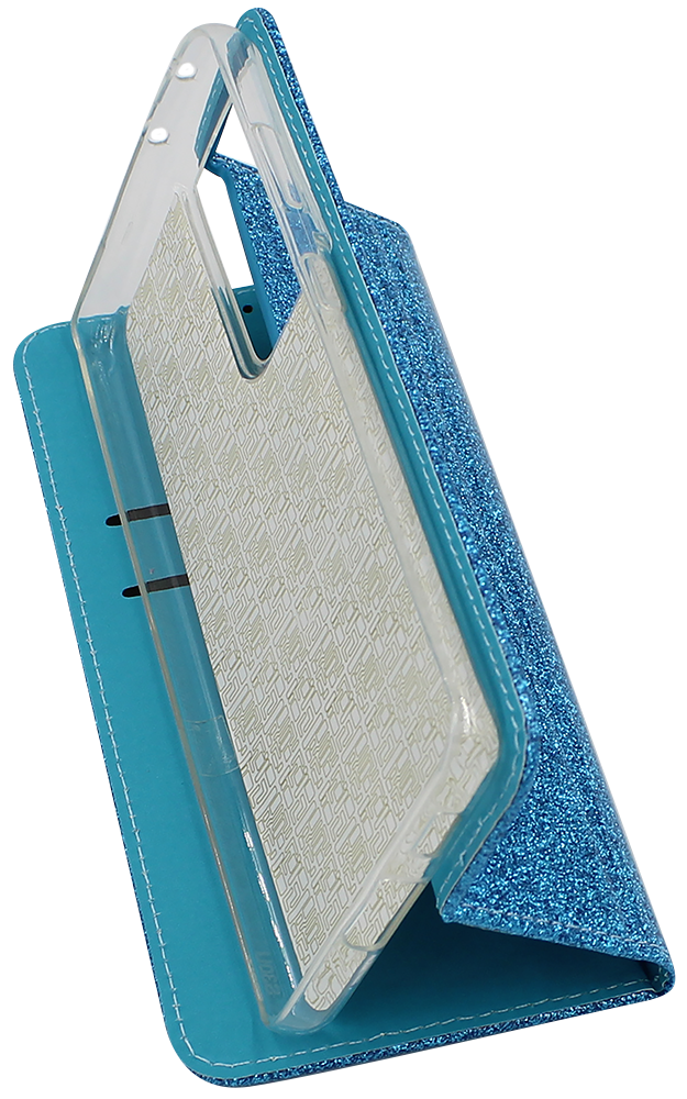 Samsung Galaxy S21 Ultra 5G (SM-G998B) oldalra nyíló flipes bőrtok csillámos kék