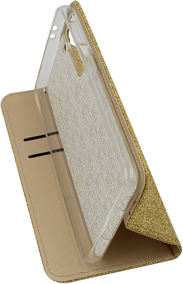 Samsung Galaxy S21 5G (SM-G991B) oldalra nyíló flipes bőrtok csillámos arany