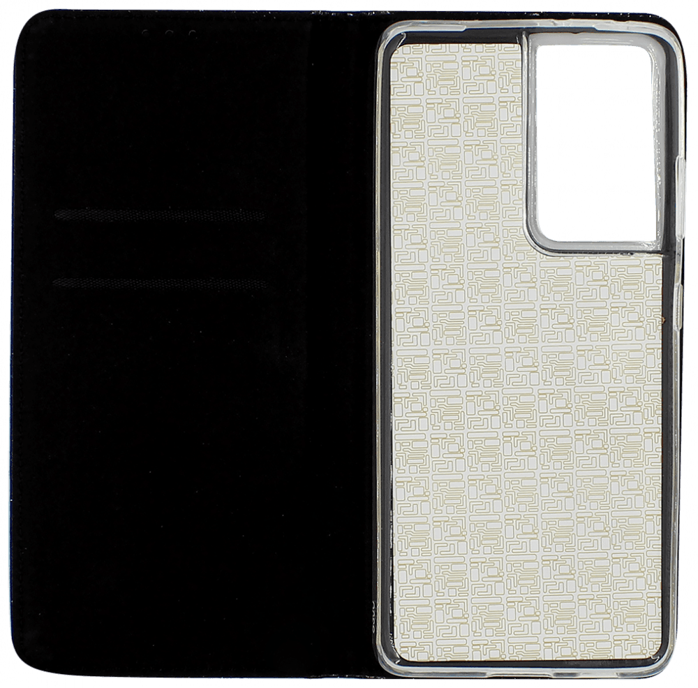 Samsung Galaxy S21 Ultra 5G (SM-G998B) oldalra nyíló flipes bőrtok csillámos fekete