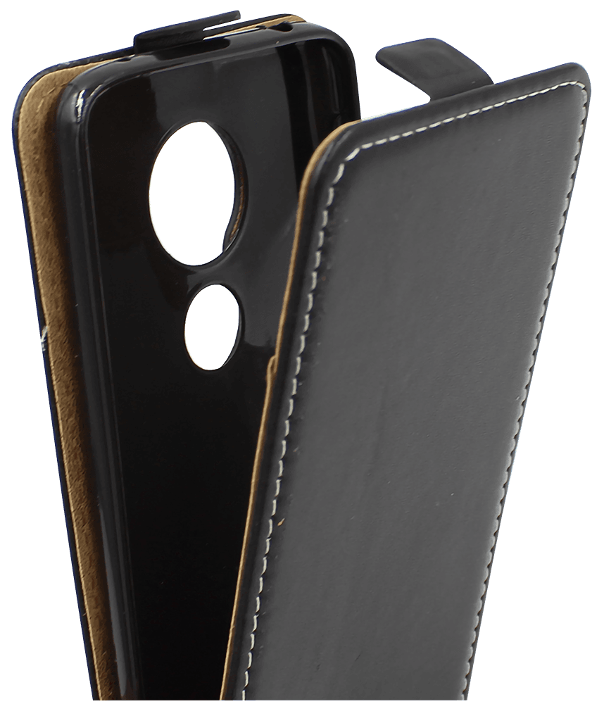 Motorola Moto G6 Play lenyíló flipes bőrtok fekete