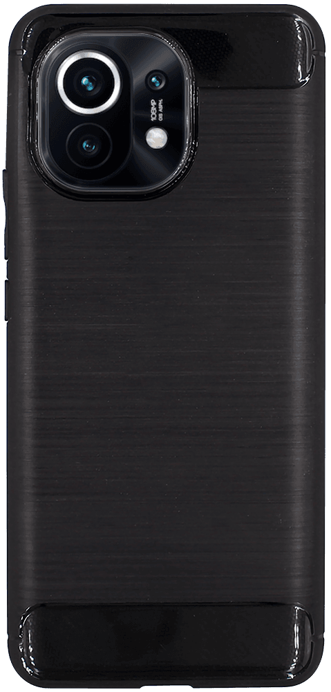 Xiaomi Mi 11 ütésálló szilikon tok szálcsiszolt-karbon minta légpárnás sarok fekete
