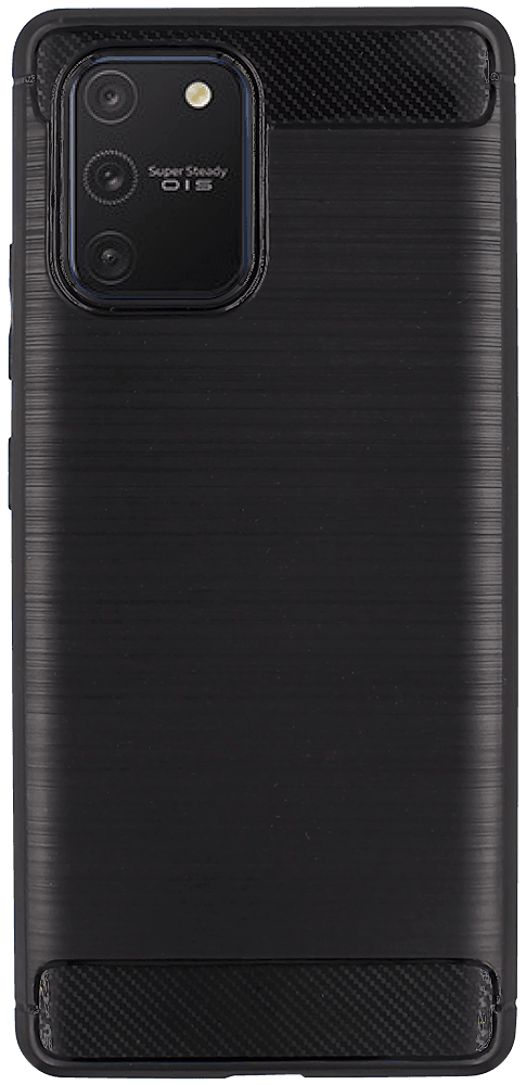 Samsung Galaxy S10 Lite (SM-G770F) ütésálló szilikon tok szálcsiszolt-karbon minta légpárnás sarok fekete