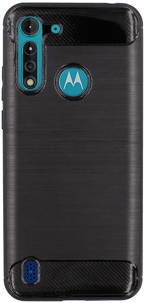 Motorola Moto G8 Power Lite ütésálló szilikon tok szálcsiszolt-karbon minta légpárnás sarok fekete