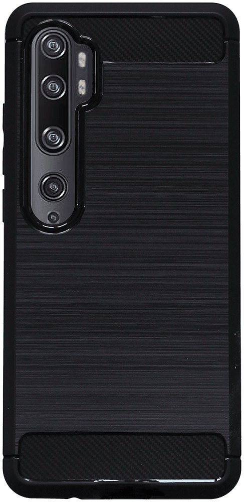 Xiaomi Mi Note 10 Pro ütésálló szilikon tok szálcsiszolt-karbon minta légpárnás sarok fekete
