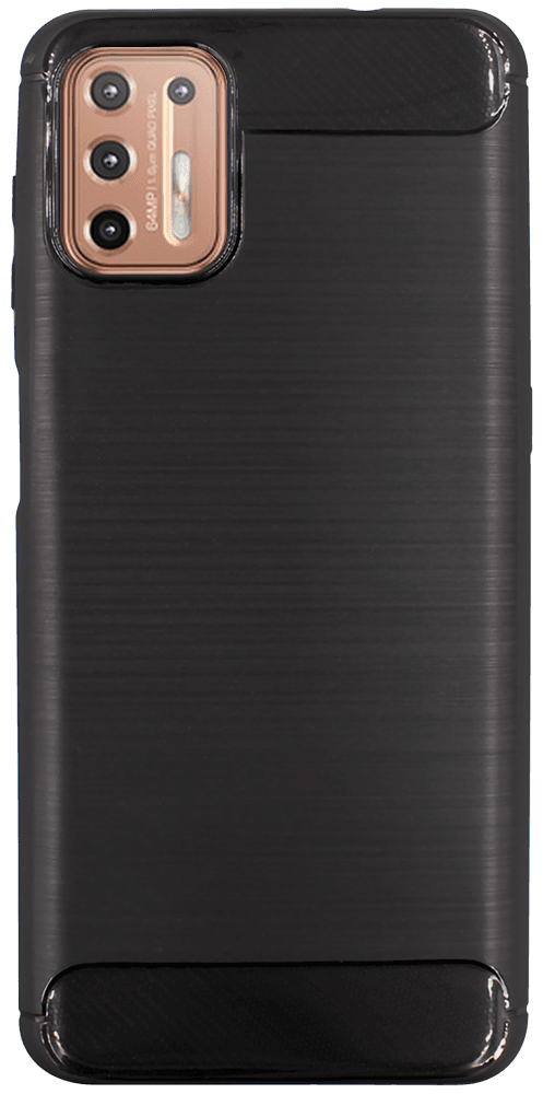 Motorola Moto G9 Plus ütésálló szilikon tok szálcsiszolt-karbon minta légpárnás sarok fekete
