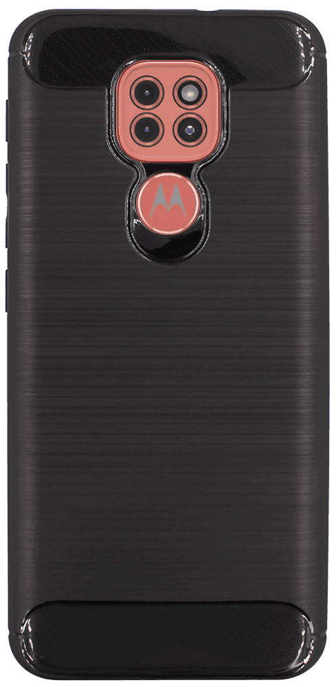 Motorola Moto G9 Play ütésálló szilikon tok szálcsiszolt-karbon minta légpárnás sarok fekete