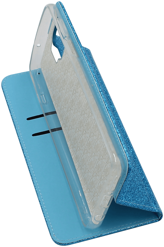 Motorola Moto G 5G Plus oldalra nyíló flipes bőrtok csillámos kék