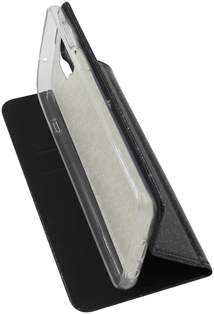 Motorola Moto G 5G Plus oldalra nyíló flipes bőrtok csillámos fekete
