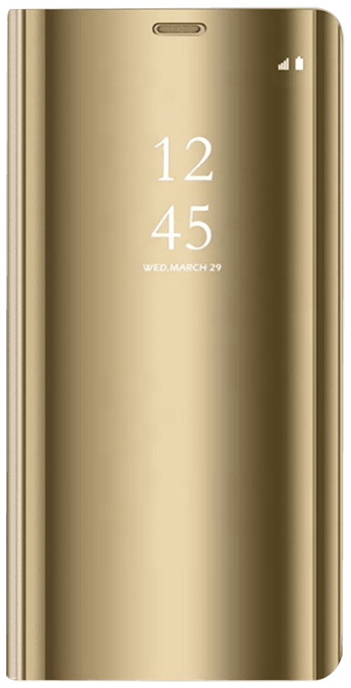 Xiaomi Redmi 7A oldalra nyíló flipes bőrtok Smart Clear View arany