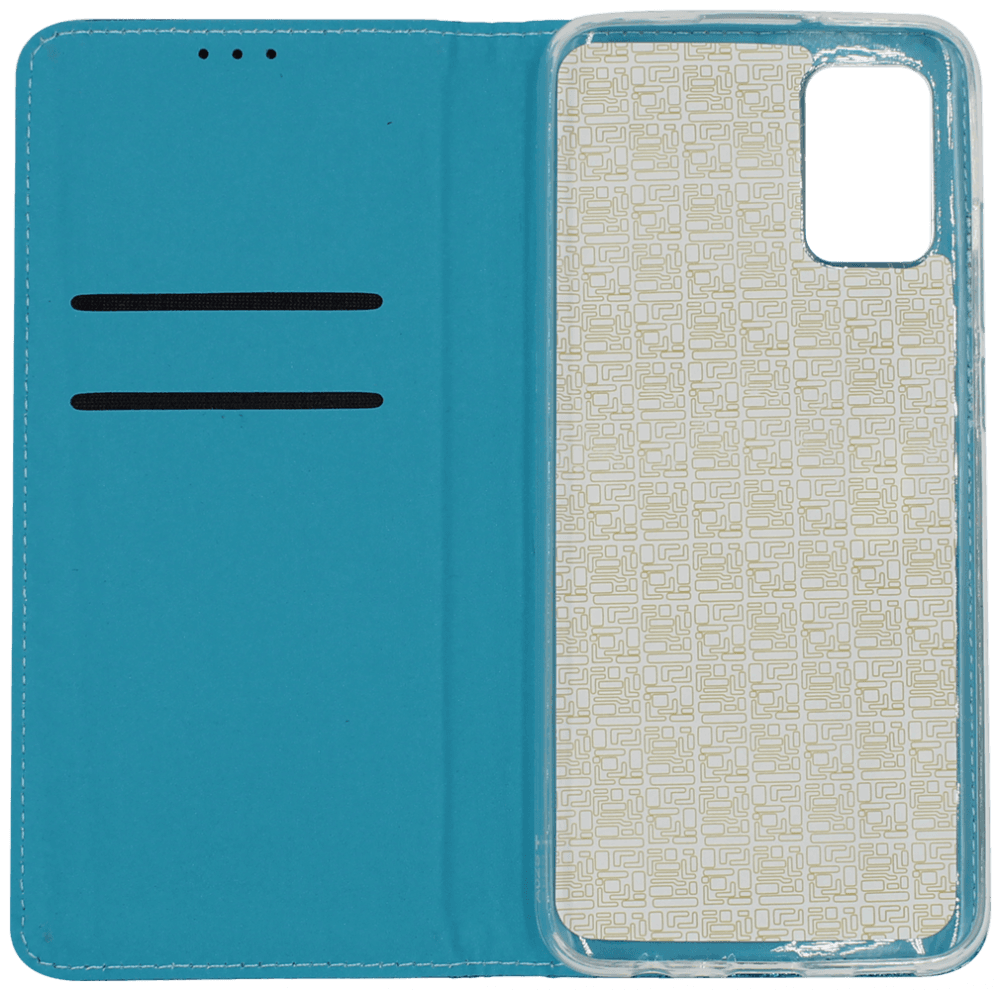 Samsung Galaxy A02s (SM-A025) oldalra nyíló flipes bőrtok csillámos kék