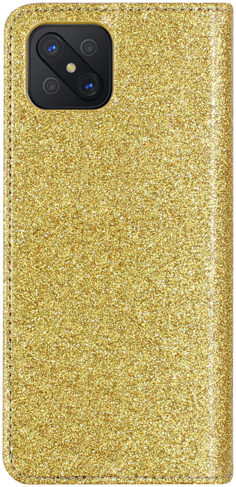 Oppo Reno4 Z 5G oldalra nyíló flipes bőrtok csillámos arany