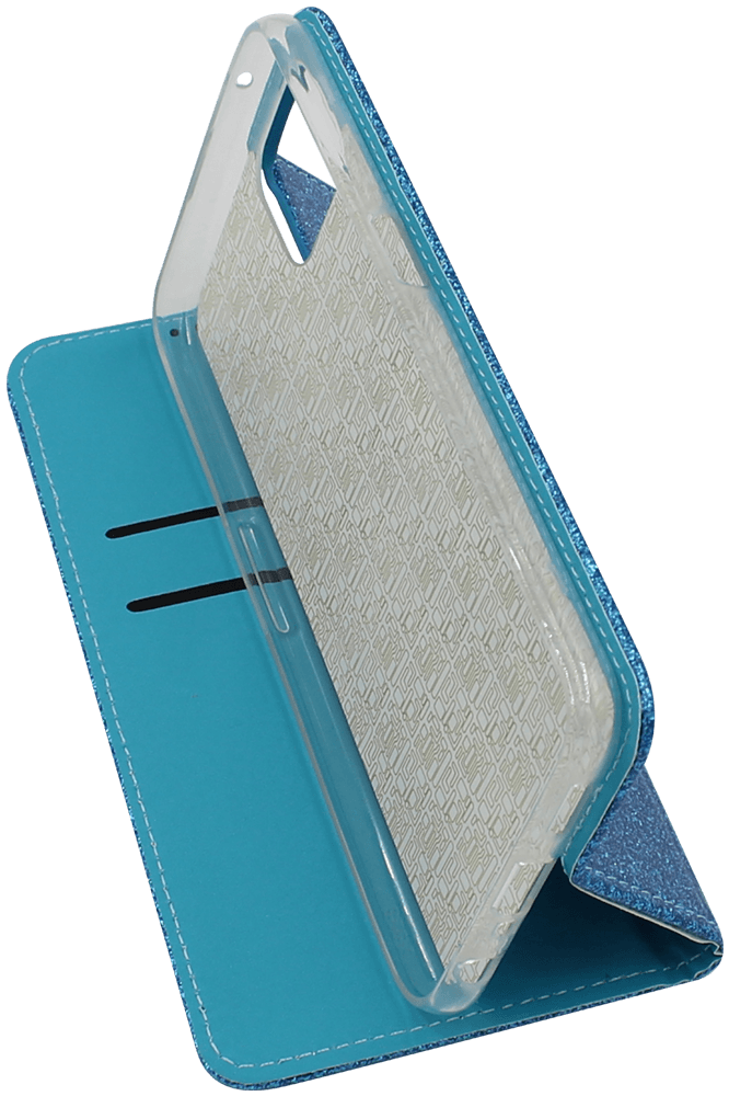 Oppo Reno4 Z 5G oldalra nyíló flipes bőrtok csillámos kék