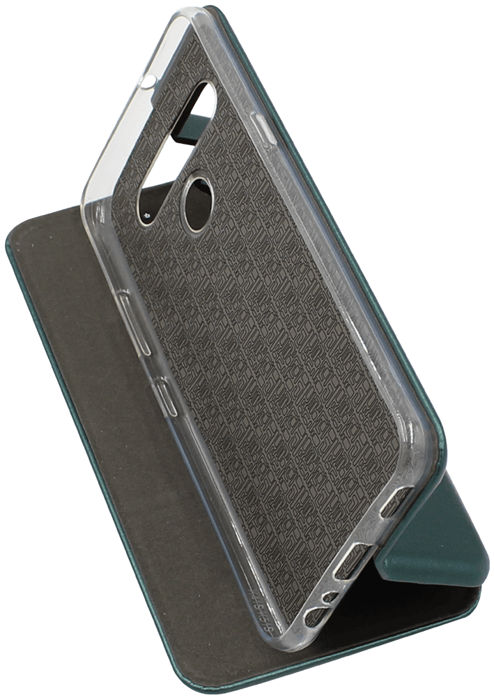 LG K51S oldalra nyíló mágneses flipes bőrtok prémium minőség sötétzöld