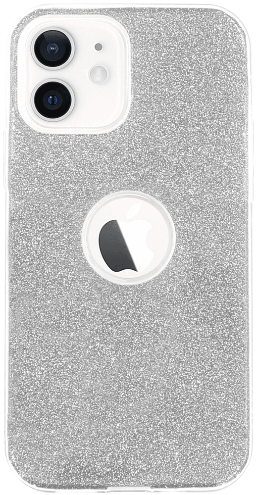 Apple iPhone 12 szilikon tok csillogó hátlap logó kihagyós ezüst
