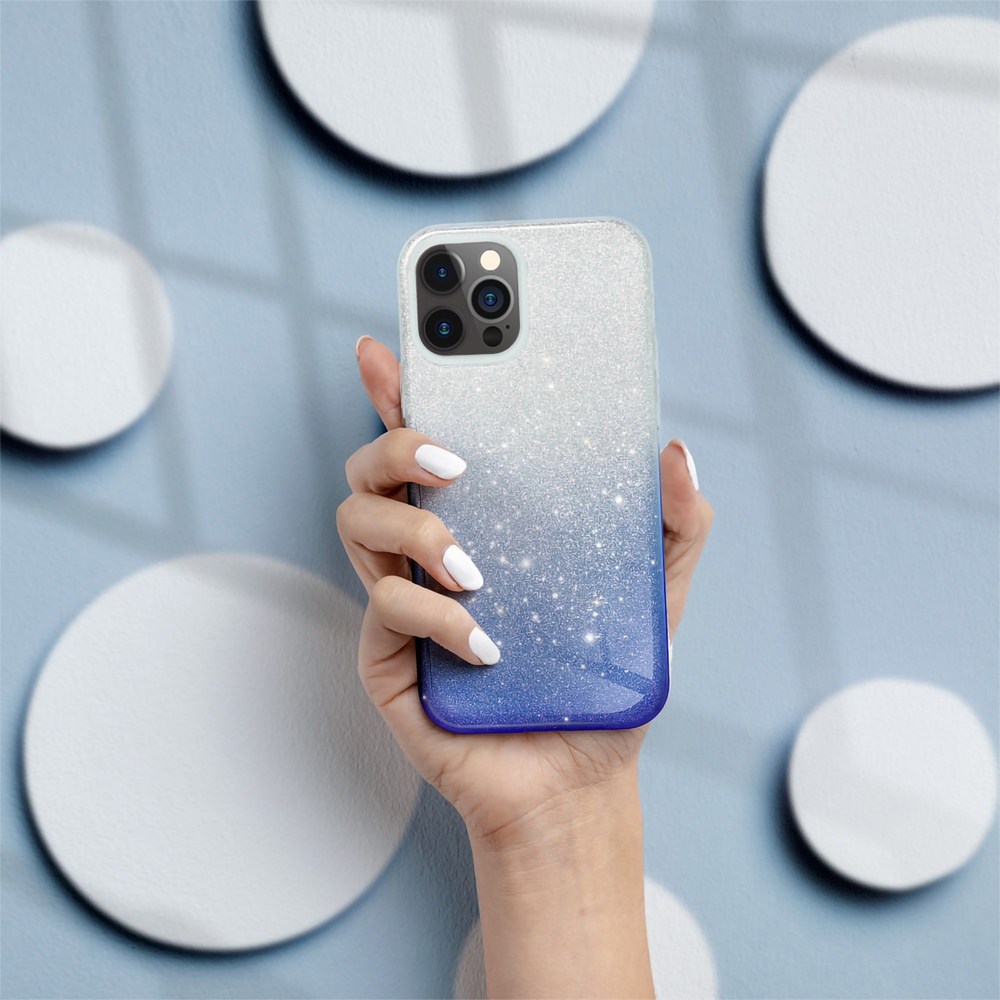 Apple iPhone 12 szilikon tok csillogó hátlap logó kihagyós kék/ezüst