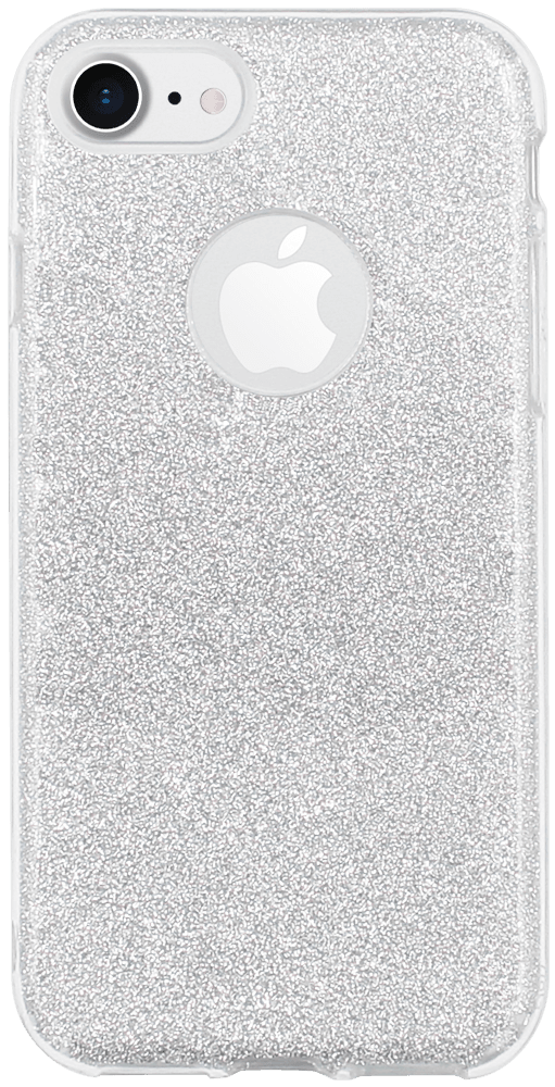 Apple iPhone 7 szilikon tok csillogó hátlap logónál átlátszó ezüst