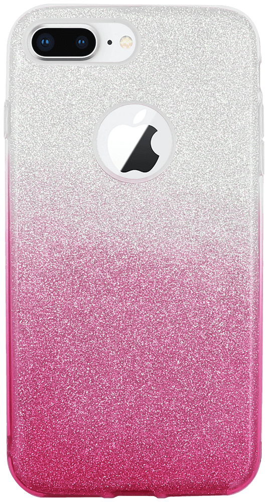Apple iPhone 8 Plus szilikon tok csillogó hátlap logónál átlátszó rózsaszín/ezüst