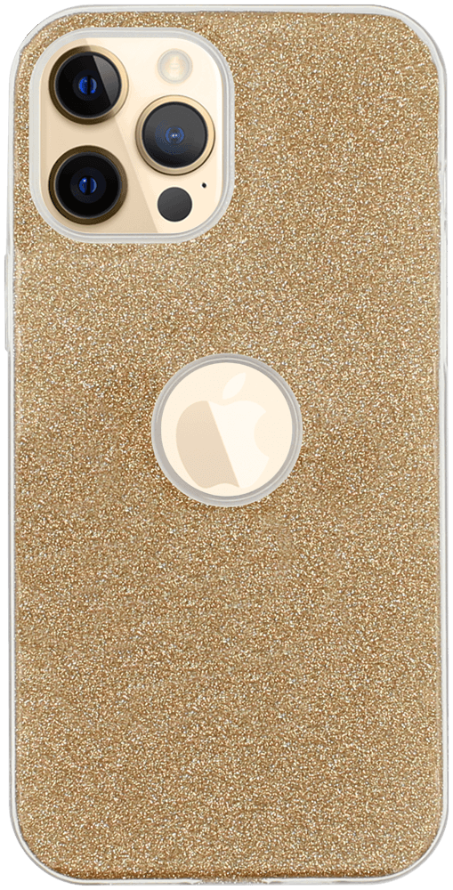 Apple iPhone 12 Pro Max szilikon tok csillogó hátlap logó kihagyós arany