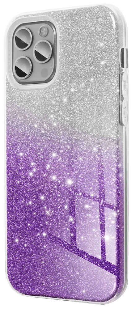 Apple iPhone 12 Mini szilikon tok csillogó hátlap logó kihagyós lila/ezüst