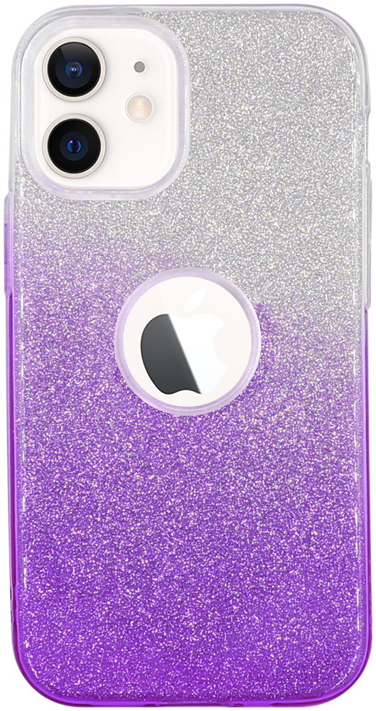 Apple iPhone 12 Mini szilikon tok csillogó hátlap logó kihagyós lila/ezüst