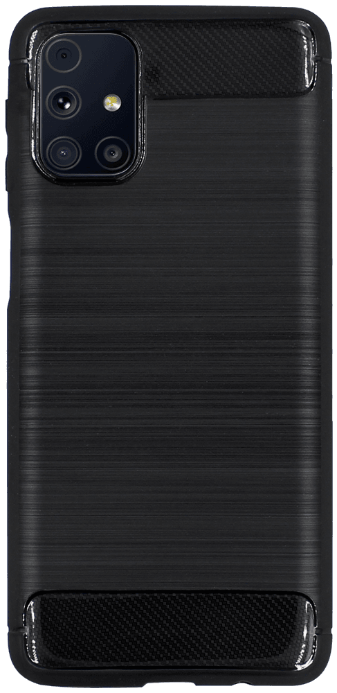 Samsung Galaxy M31s (SM-M317F) ütésálló szilikon tok szálcsiszolt-karbon minta légpárnás sarok fekete