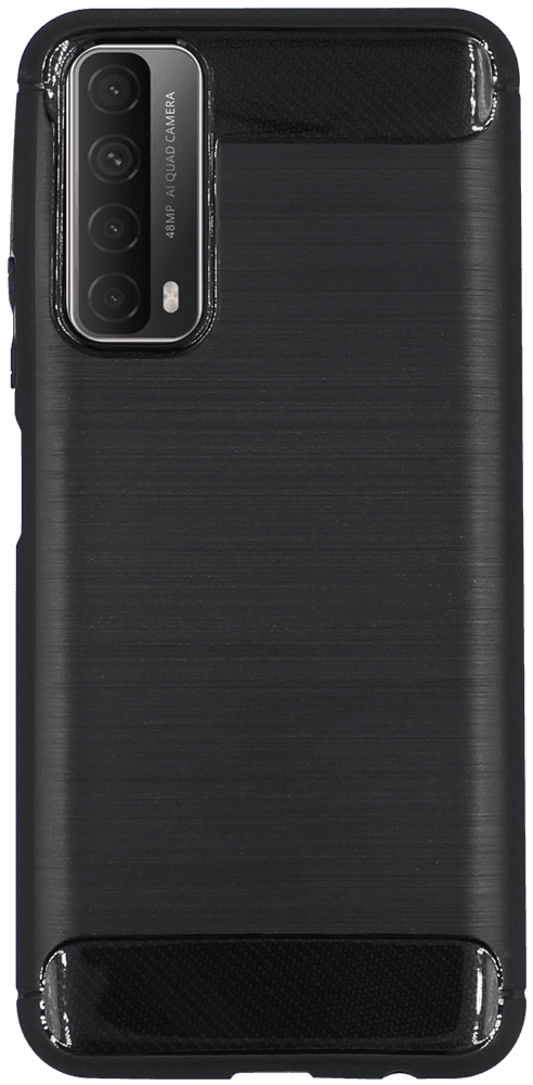 Huawei P Smart 2021 ütésálló szilikon tok szálcsiszolt-karbon minta légpárnás sarok fekete