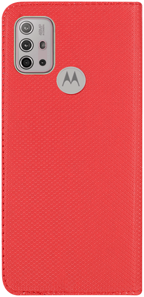 Motorola Moto G30 oldalra nyíló flipes bőrtok rombusz mintás piros