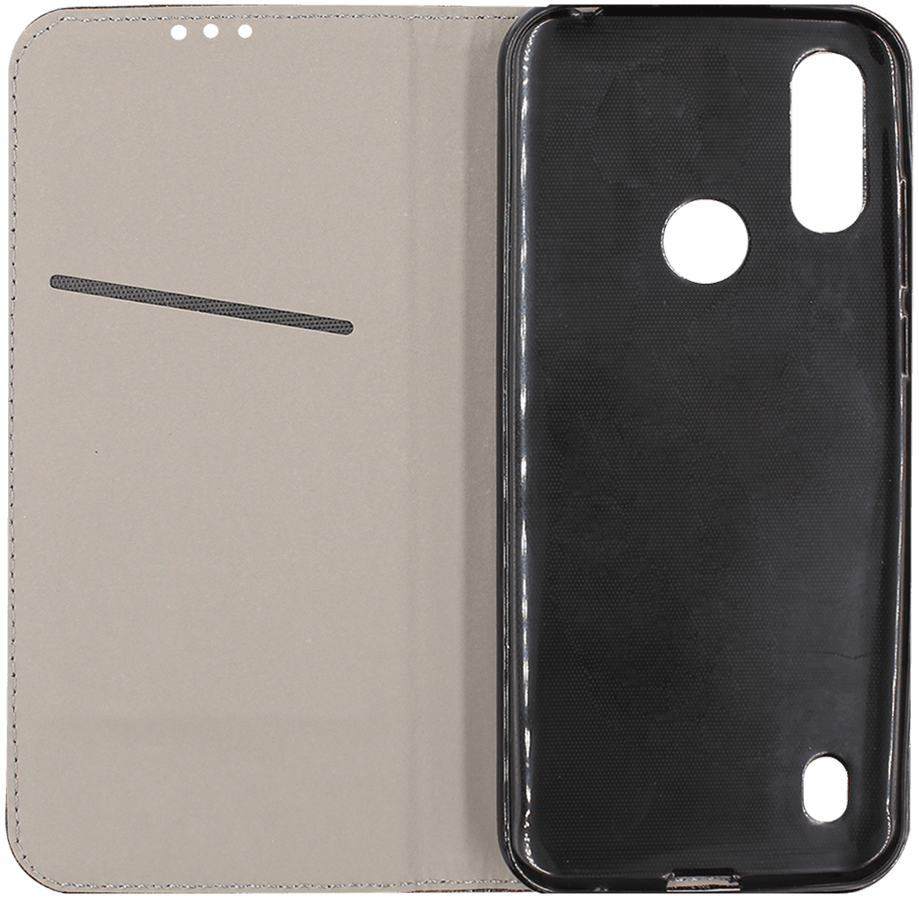 Motorola Moto E6s oldalra nyíló flipes bőrtok rombusz mintás fekete