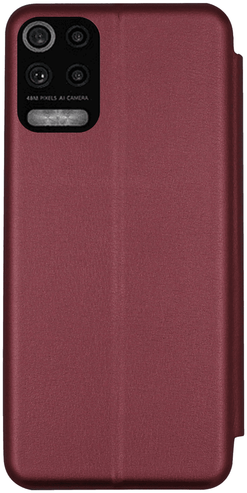 LG K52 oldalra nyíló mágneses flipes bőrtok prémium minőség bordó