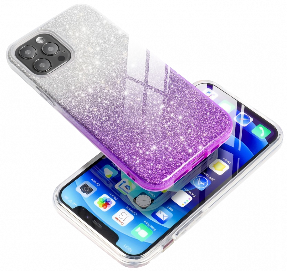 Apple iPhone 12 szilikon tok csillogó hátlap logó kihagyós lila/ezüst