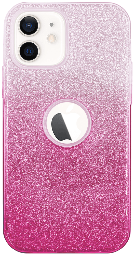 Apple iPhone 12 szilikon tok csillogó hátlap logó kihagyós rózsaszín/ezüst