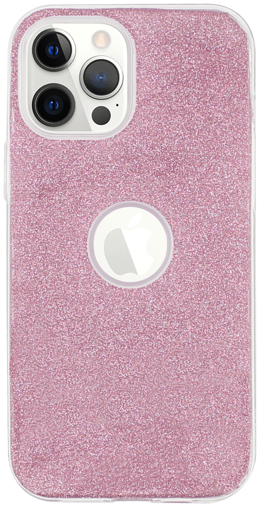 Apple iPhone 12 Pro Max szilikon tok csillogó hátlap logó kihagyós rózsaszín