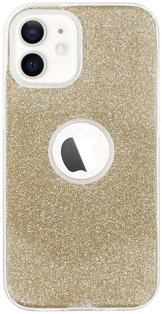 Apple iPhone 12 Mini szilikon tok csillogó hátlap logó kihagyós arany