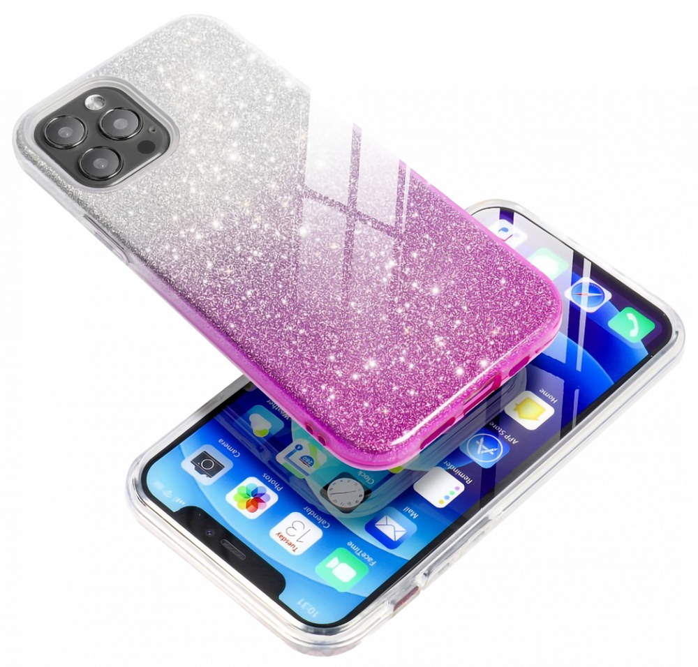 Apple iPhone 8 szilikon tok csillogó hátlap logónál átlátszó rózsaszín/ezüst