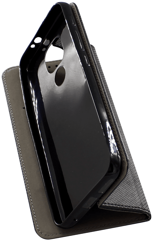 Motorola Moto G9 Play oldalra nyíló flipes bőrtok rombusz mintás fekete